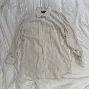 Canali Dress Shirt Size 43 17 Cream White/Blue/Black Striped